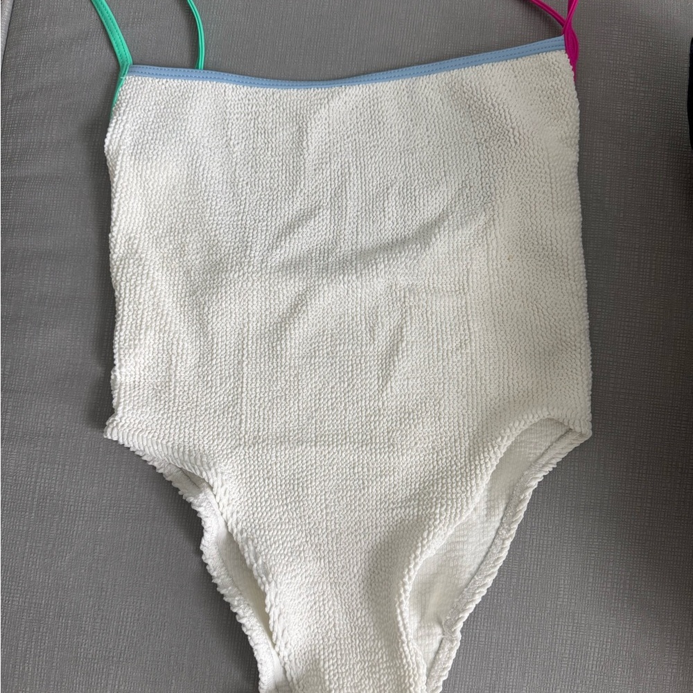 Hunza G White and Green One Piece Swimwear